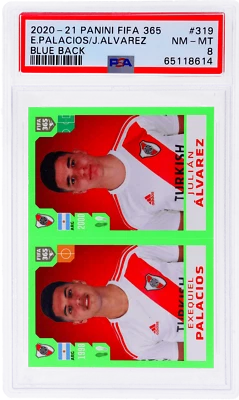 Pegatinas Panini FIFA 365 2020 Exequiel Palacios/Julian Álvarez espalda azul PSA 8 Foto 1 de 2