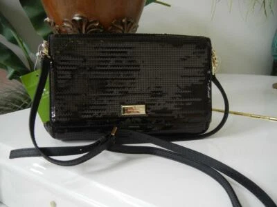 NWT KATE SPADE SALINAS PLACE GREER BLACK SEQUINS CROSSBODY CLUTCH BAG $245 RARE - Image 1 of 4