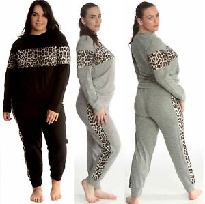 Women's Plus Size Ladies Leopard Print Two Piece Set Lounge Wear Tracksuit 14-28
