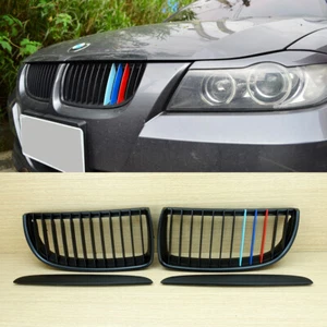 ///M-color Matte Black BMW E90/E91 4DR Sedan Front Grills 05-08 318d 320d - Picture 1 of 5