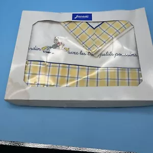 New Jacadi Crib Sheet & Pillowcase Baby Yellow White Bunny’s Chicks Gingham - Picture 1 of 8