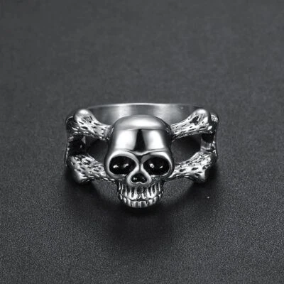 Mens Gothic Stainless Steel Biker Skull Ring Womens Size 5 6 7 8 9 10 11 12 15 - Image 1 of 4