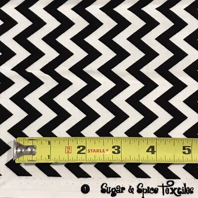 Chevron Fabric Black White Cotton Sewing Material Zig Zag Lines Fat Quarter +/- - Image 1 of 4