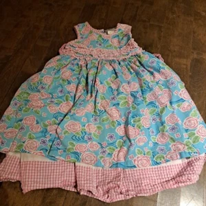 Vintage Girls Floral blue pink roses Dress 6 Jo Joe Fashions cotton - Picture 1 of 6