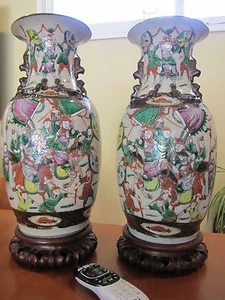 (2) 19TH C CHINESE PORCELAIN CRACKLE CRACKED GLAZE WARE FAMILLE ROSE BIG VASES - Picture 1 of 12