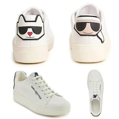 NWOB KARL LAGERFELD PARIS Canta Choupette Logo Sneakers Size 9 White Cat Love - Image 1 of 4