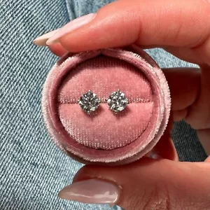 Diamond Earrings Stud E VS1 Round Certified 1.5 Ct EX Lab created 14K White Gold - Picture 1 of 15