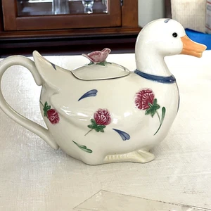 LENOX POPPIES ON BLUE DUCK TEAPOT - Picture 1 of 8