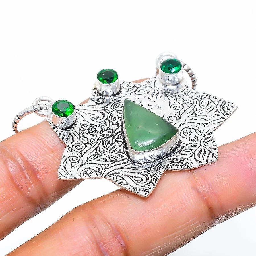 Nefrita, piedra preciosa de diopsido hecha a mano 925 colgante de joyería... - Imagen 1 de 4