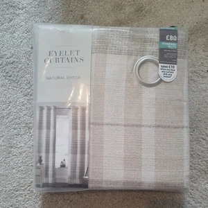 Brand new Next Natural Ashford Woven Check Eyelet Curtains 46"x72" (117x183) - Picture 1 of 4