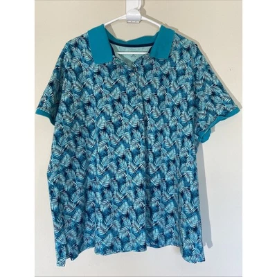 Camisa polo hawaiana Lands End azul verdoso palmera tropical para mujer 2X 20W-22W Foto 1 de 4