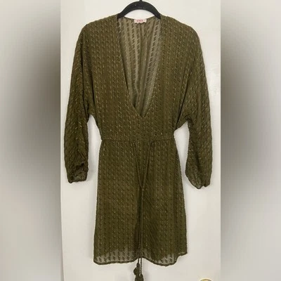 Vestido ERES Swim & Beach Cover Up verde oliva texturizado mistura de seda tamanho médio - Imagem 1 de 4