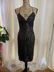 Bardot Sequin Halter neck Dress - Lined 14 Art Deco Style look - Picture 1 of 20