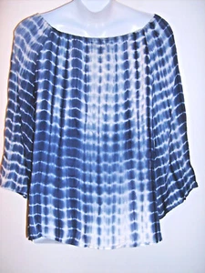 Papillion Size XXL Blue & White Shibori Long Sleeve Cold Shoulder Top - Picture 1 of 4