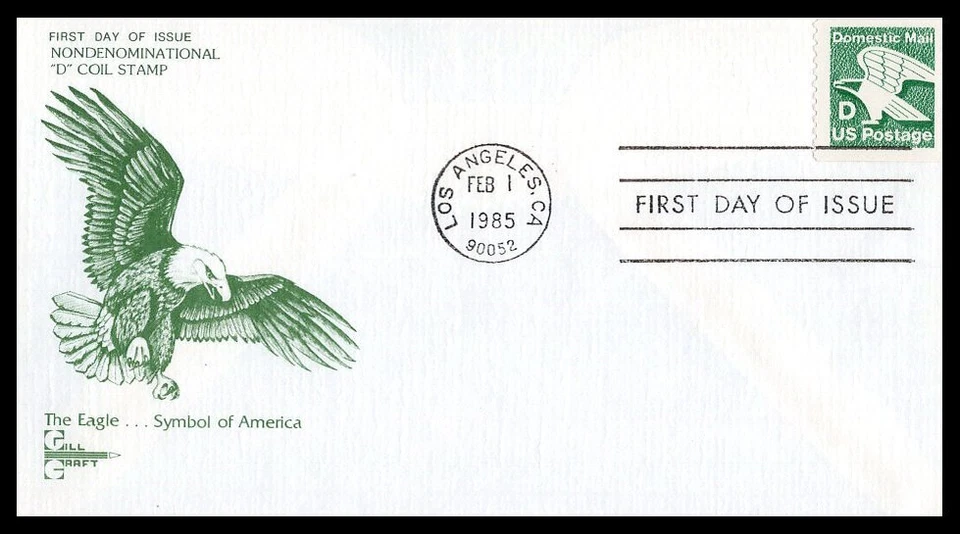 US FDC # 2112 "D" Rate (22c)Eagle Coil Gill   1985, 9p6802 - Image 1 of 1