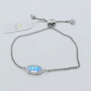 New Kendra Scott Elaina Silver Adjustable Chain Bracelet In Dichroic Glass - Picture 1 of 4