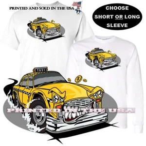 Maglietta New York Yellow Taxi Cab Company Monster Hot Rod Cartoon Car Art - Foto 1 di 5