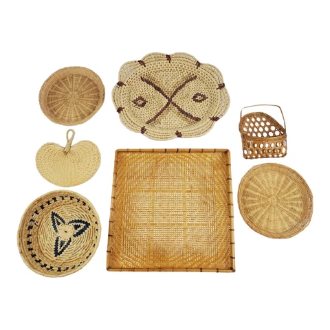 Vintage Wicker Wall Basket Hanging Gallery Lot Of 7 Boho Farmhouse MCM DΓ©cor Cover
