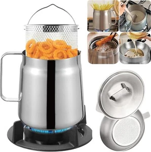 New Stainless Steel Deep Fryer Pot Oil Tank Kettle with Filter for Oils Storage - Picture 1 of 12