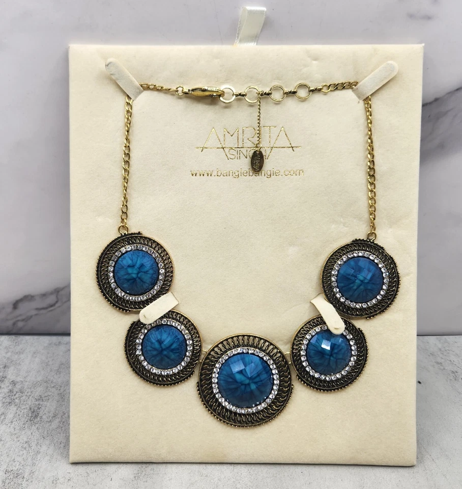 Amrita Singh Navy Blue Rhinestones Necklace Gold Tone - Image 1 of 4