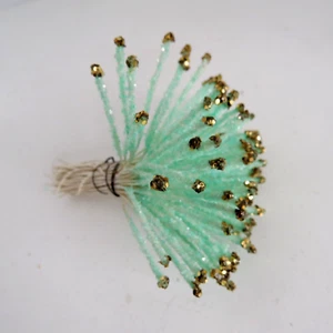 VTG Floral Corsage Stamen, Mint Green frosted with gold glitter tips Germany 60s - Picture 1 of 3