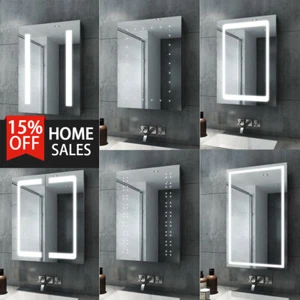 LED Bathroom Mirror Cabinet With Shaver Socket Storage/Demister/Sensor Switch - Picture 1 of 201