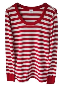 Hanna Andersson Pajama Top Womens L Red White Stripe Organic Cotton Long Sleeve - Picture 1 of 7