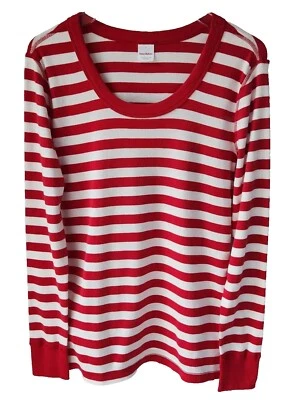 Hanna Andersson Pajama Top Womens L Red White Stripe Organic Cotton Long Sleeve - Image 1 of 4