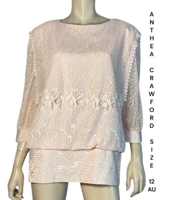 🌻ANTHEA CRAWFORD WOMENS  VINTAGE SIZE 12  PINK LACE  DROP WAIST STYLE TOP — 第 1/4 张图片