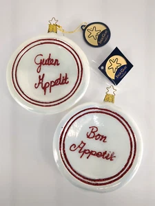 2 Inge Plate Glass Ornament Bon Guten Appetit Germany 4.5 Inch - Picture 1 of 7