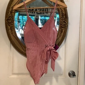 NWT Forever 21 blush pink velvet party collection sheer body suit S streetwear - Picture 1 of 6