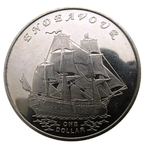 GILBERT ISLANDS - KIRIBATI 1 DOLLAR 2014 SAILING SHIP ENDEAVOUR VESSEL UNC 35 mm - Picture 1 of 2