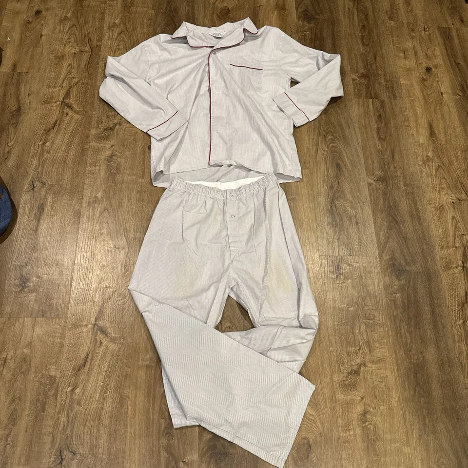 Винтажный Sears мужчин M Perma-Prest пижамы комплект длинным рукавом заколка в полоску ретро 70-х - пузырь - Изображение 1 из 4