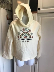 Levis Girls Cream Rainbow Peace Hoodie Bell Sleeve Pullover Sweatshirt  XL New - Picture 1 of 8