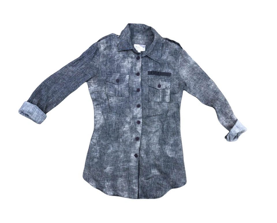 ELIZABETH AND JAMES Designer 100% Linen Shirt Women's XS Grey Button Up Long Top - Image 1 of 4