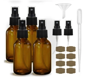 4 pcs Amber Glass Spray Bottles 2oz, Empty Small Spray Bottle Fine - Picture 1 of 8