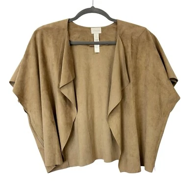 Chicos Cape Jacket Womens Size 4 US 20 XXL Tan Faux Suede - Image 1 of 4