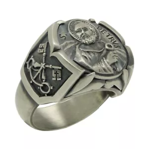 Cross of Saint Peter Apostle Pope Sterling Silver 925 Men's Ring - Picture 1 of 12
