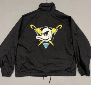Anaheim Mighty Ducks NHL Black Mens XL Jacket Windbreaker Snap Button Mightiest - Picture 1 of 11