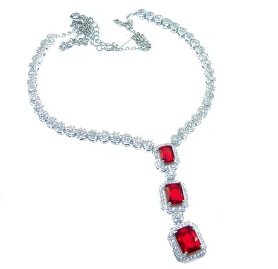 Ruby Necklace 27.2ct 925 Sterling Silver Red Gemstone Statement, 19.8g - Image 1 of 4
