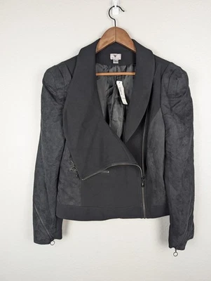 Chaqueta Worthington Moto Mujer XL Negra Asimétrica Cremallera Imitación Gamuza Blazer Foto 1 de 4