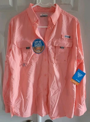 Columbia Women Size M PFG Bahama Vented LS Shirt Tiki Pink *See Description* - Image 1 of 4
