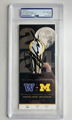 Jim Harbaugh Signed 2024 National Championship Ticket Stub Michigan Auto PSA/DNA - Image 1 of 3