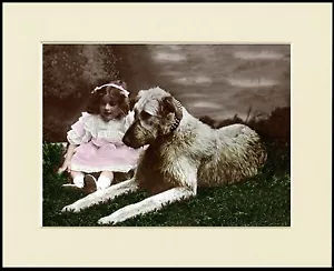 IRISCHER WOLFHUND UND KLEINES MÄDCHEN CHARMANTER HUNDEDRUCK MONTIERT RAHMENFERTIG - Bild 1 von 1