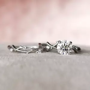 1.15 Ct Round Cut Lab Grown IGI Diamond Engagement Ring Set Solid 14k White Gold - Picture 1 of 13