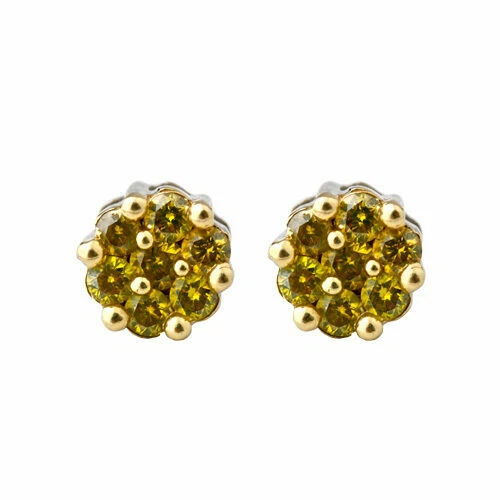 Aretes de oro blanco de 14 quilates con flor de diamante canario de 1 quilate corte redondo  Foto 1 de 1