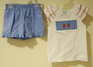 NWT Southern Sunshine Smocked Strawberries Shorts Outfit Girl's Size 8 - Picture 1 of 2