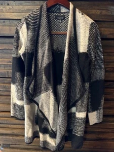 Women's Lucky Brand Cardigan SML Boho Shawl cape poncho sweater Black White EUC - Picture 1 of 8