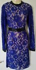Women's Definitions Blue Lace Overlay Pu Faux Leather Detailing Dress 8 Uk
