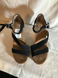 Sandalias de cuña para mujer negras de tejido/corcho Toms Clarissa con tiras de punta de peepToe - Imagen 1 de 7